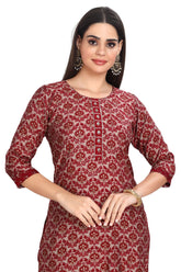 Bagru and Foil Print Kurta Set with Contrast Maroon Printed Pant